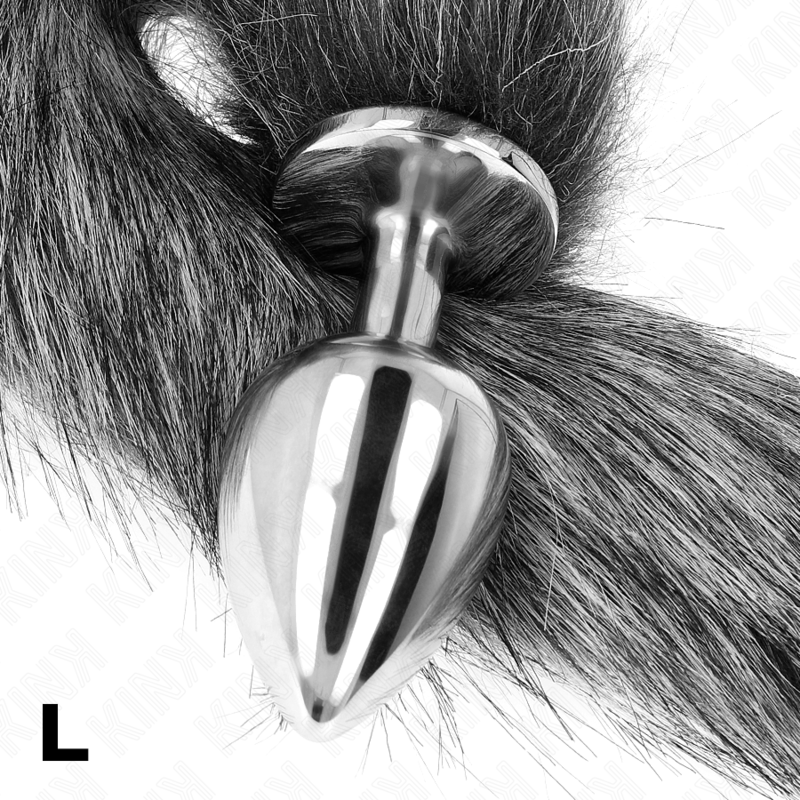 Kink - plug anale misura l 10 x 4 cm con coda sintetica 40 cm grigio
