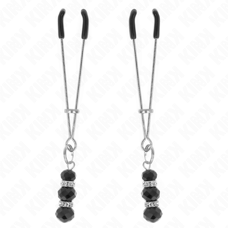Kink - pinze per capezzoli sottili oro con 3 perline di vetro nere 7 cm