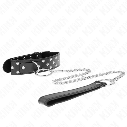 Kink - collana con cinturino ad anello rivetto con cintura 65 cm nero regolabile 36-50 cm x 3,8 cm