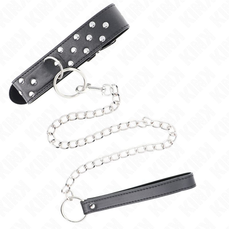 Kink - collana con cinturino ad anello rivetto con cintura 65 cm nero regolabile 36-50 cm x 3,8 cm