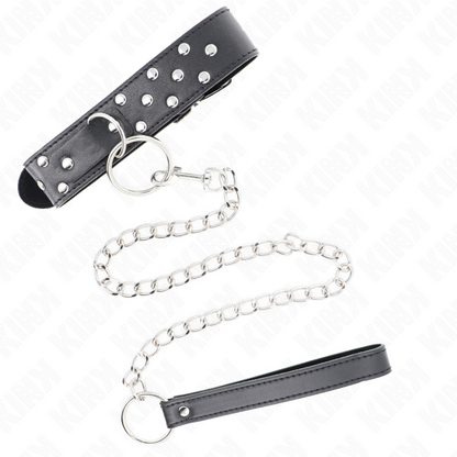 Kink - collana con cinturino ad anello rivetto con cintura 65 cm nero regolabile 36-50 cm x 3,8 cm
