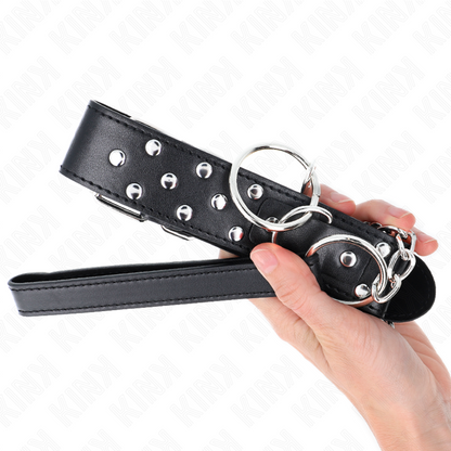 Kink - collana con cinturino ad anello rivetto con cintura 65 cm nero regolabile 36-50 cm x 3,8 cm