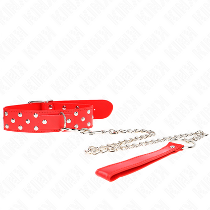 Kink - collana con cinturino ad anello rivetto con cintura 65 cm rosso regolabile 36-50 cm x 3,8 cm