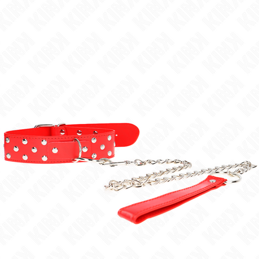 Kink - collana con cinturino ad anello rivetto con cintura 65 cm rosso regolabile 36-50 cm x 3,8 cm