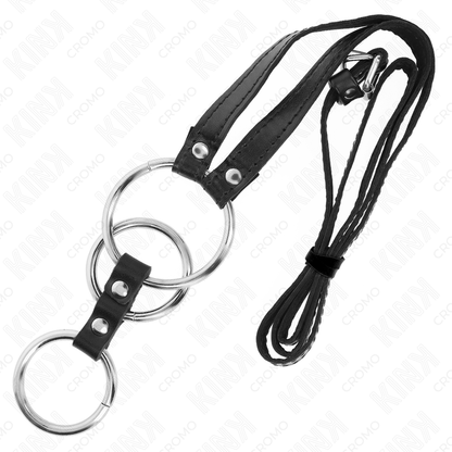 Kink - anello per pene in metallo triplo da 3,8 cm a 5 cm con cintura in pelle 112 cm