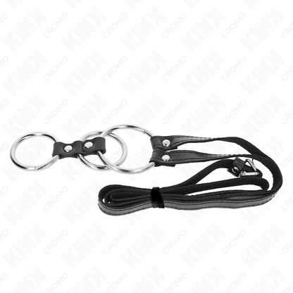 Kink - anello per pene in metallo triplo da 3,8 cm a 5 cm con cintura in pelle 112 cm
