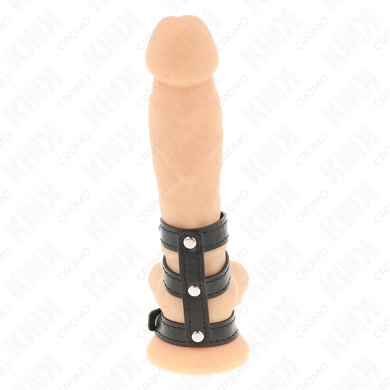 Kink - anello per pene in pelle tripla con chiusura a pressione