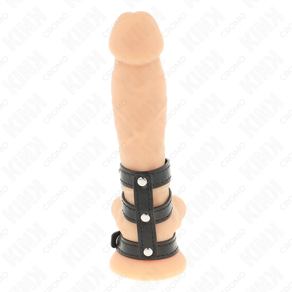 Kink - anello per pene in pelle tripla con chiusura a pressione