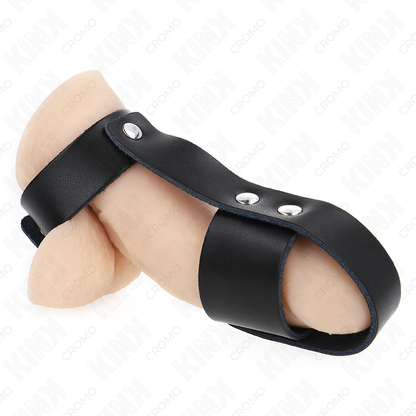 Kink - Anneau de serrage pour cage à pénis en cuir avec séparateur de testicules réglable