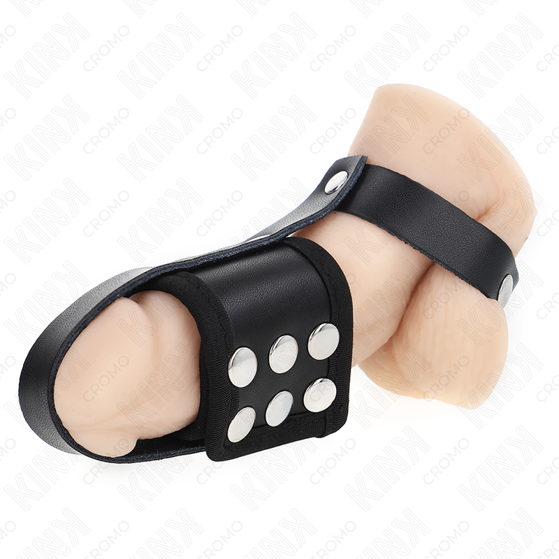 Kink - anello per gabbia per pene in pelle con cinturino divisore per palline rivestito regolabile