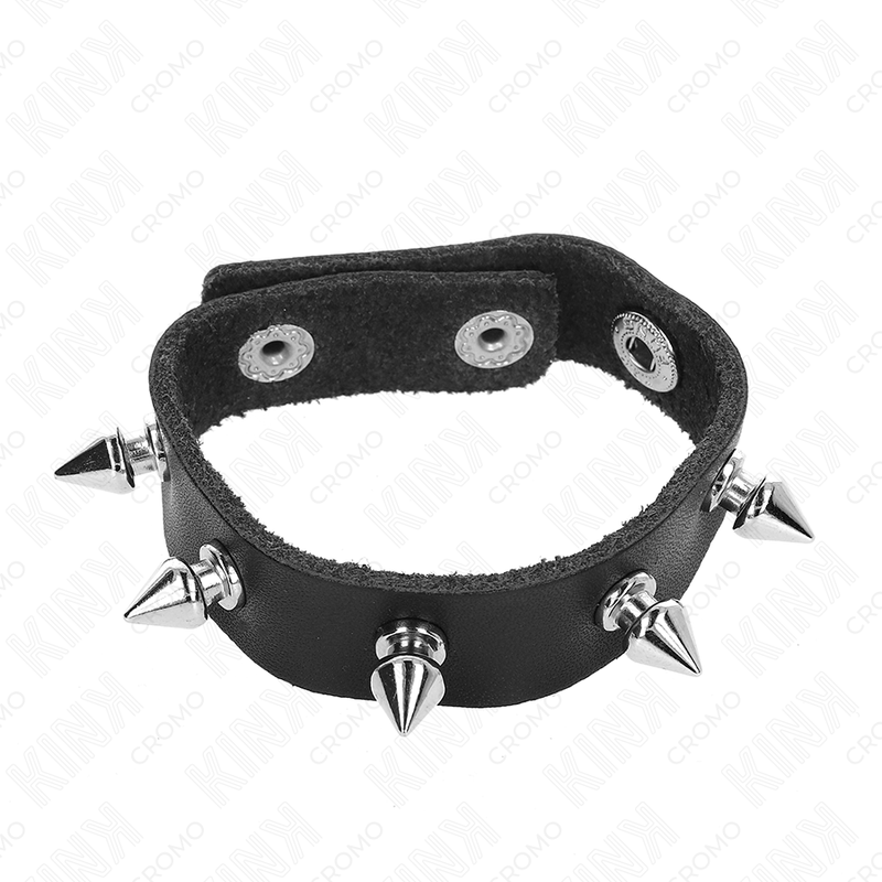 Kink - anello per pene in pelle con chiusura a pressione fodera rossa 21 x 1,5 cm
