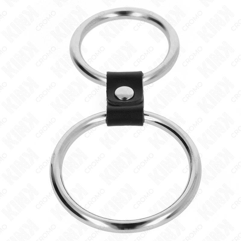 Kink - doppio anello per pene in metallo da 3,7 cm a 5 cm collegato con cinturino in pelle modello 1