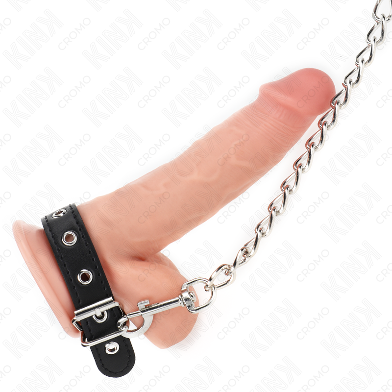 Kink - anello per pene in pelle con cinghia 21,5 x 2 cm e catena in metallo 60 cm