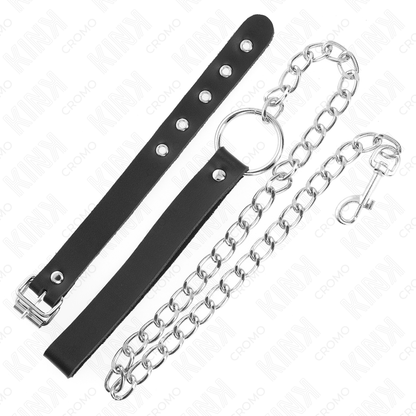 Kink - anello per pene in pelle con cinghia 21,5 x 2 cm e catena in metallo 60 cm