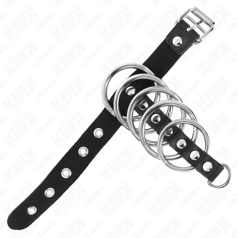 Kink - Anneau pénien en cuir avec sangle de verrouillage 21 x 2 cm et 5 anneaux métalliques de 3 cm à 4 cm