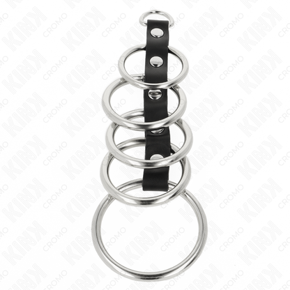 Kink - 5 anneaux péniens en métal de 3,2 cm à 5 cm reliés par du cuir