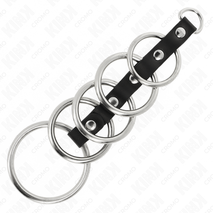 Kink - 5 anneaux péniens en métal de 3,2 cm à 5 cm reliés par du cuir