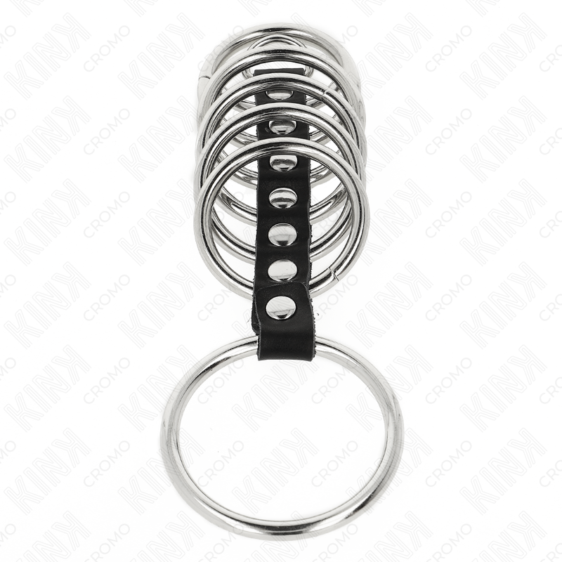 Kink - 7 anneaux péniens en métal de 3,2 cm à 5 cm reliés par du cuir