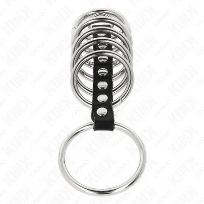 Kink - 7 anneaux péniens en métal de 3,2 cm à 5 cm reliés par du cuir