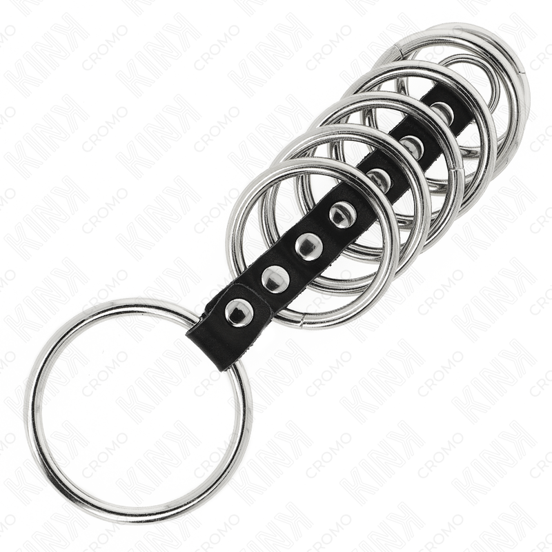 Kink - 7 anneaux péniens en métal de 3,2 cm à 5 cm reliés par du cuir