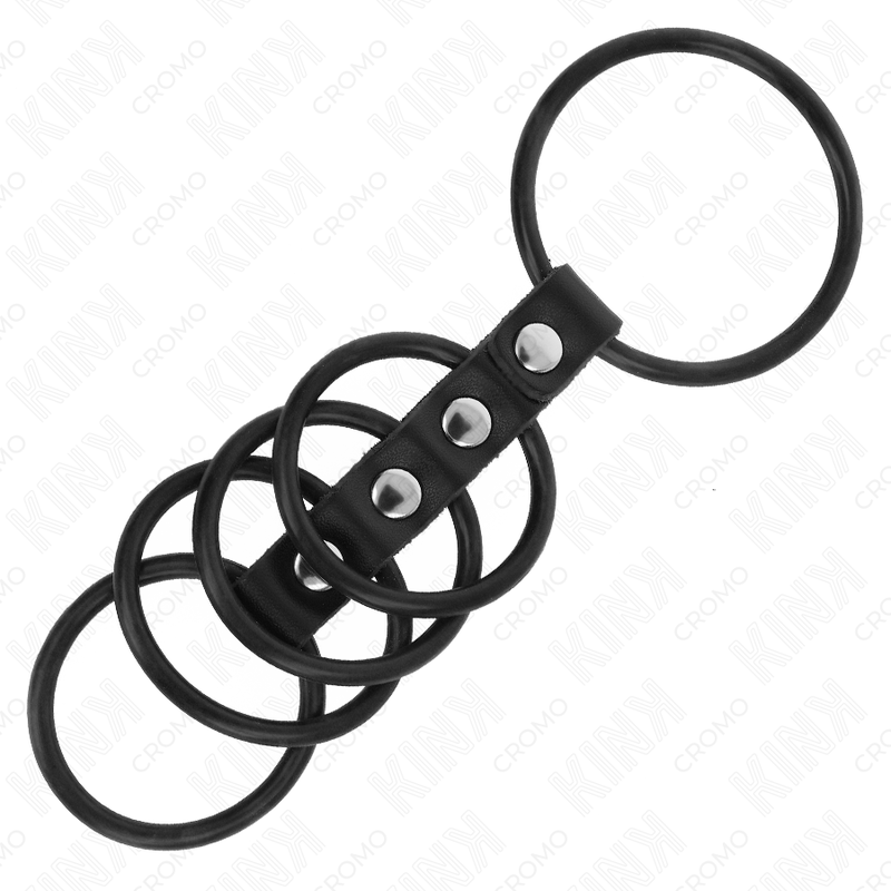 Kink - 5 anelli per pene in silicone da 3,8 cm a 4,8 cm collegati da pelle