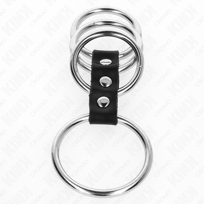 Kink - 4 anneaux de pénis métalliques de 3,7 cm à 5 cm reliés par du cuir