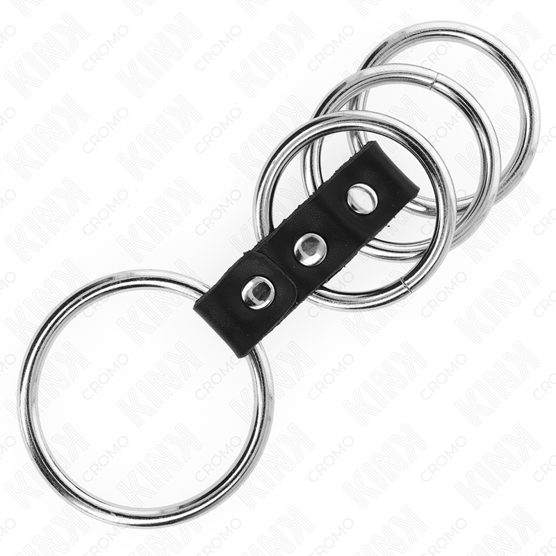 Kink - 4 anneaux de pénis métalliques de 3,7 cm à 5 cm reliés par du cuir