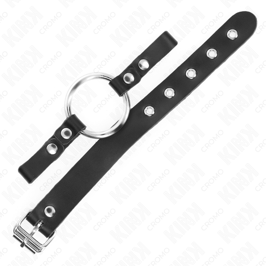 Kink - anello per pene in pelle con chiusura a fibbia 22 x 2 cm con anello in metallo 4 cm