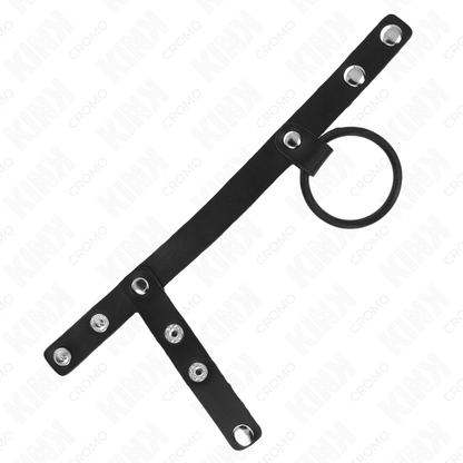 Kink - Anneau pénien en silicone de 3,8 cm avec séparateur de balles et sangle en cuir de 22 x 1,5 cm