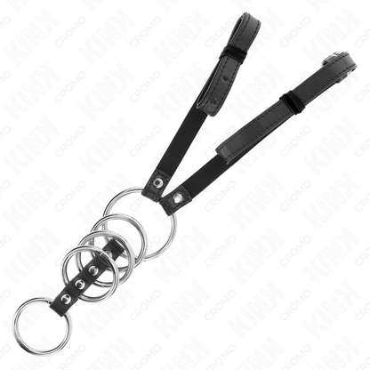 Kink - 5 anelli per pene da 3,8 cm a 5 cm metallo con cintura in pelle 112 cm