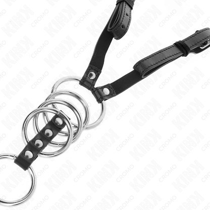 Kink - 5 anelli per pene da 3,8 cm a 5 cm metallo con cintura in pelle 112 cm