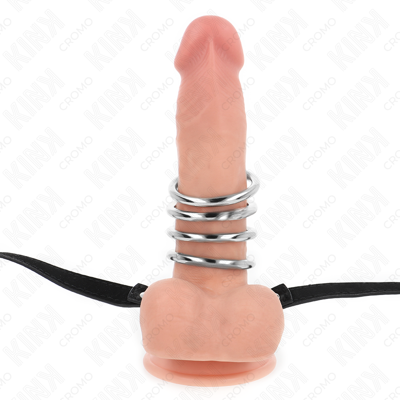 Kink - 5 anelli per pene da 3,8 cm a 5 cm metallo con cintura in pelle 112 cm