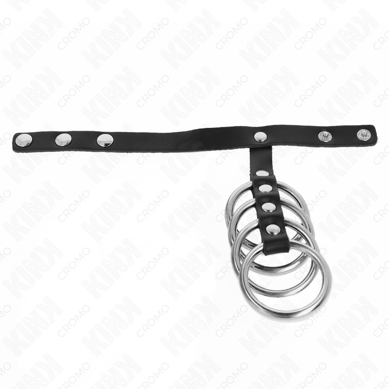 Kink - 4 anelli per pene in metallo da 3,8 cm collegati con cinturino in pelle da 22 x 1,5 cm e chiusura a pressione