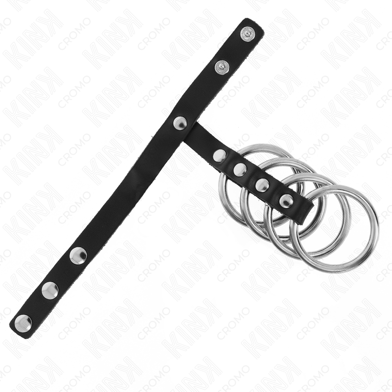 Kink - 4 anelli per pene in metallo da 3,8 cm collegati con cinturino in pelle da 22 x 1,5 cm e chiusura a pressione