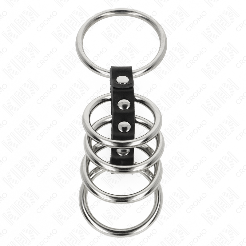Kink - 5 anelli per pene da 3,7 cm a 5 cm metallo collegati da pelle