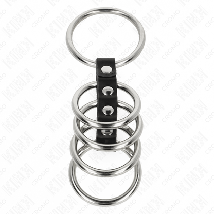 Kink - 5 anelli per pene da 3,7 cm a 5 cm metallo collegati da pelle