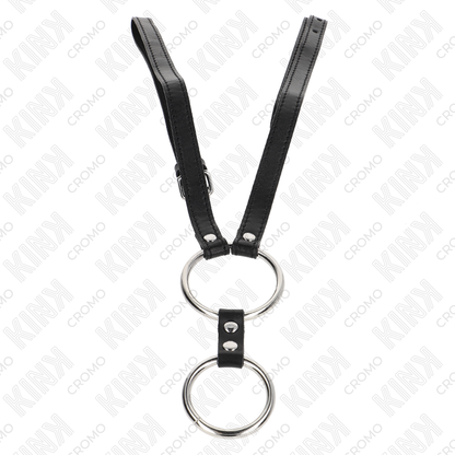 Kink - double anneau pénien en métal de 3,8 cm à 5 cm avec ceinture en cuir 112 cm
