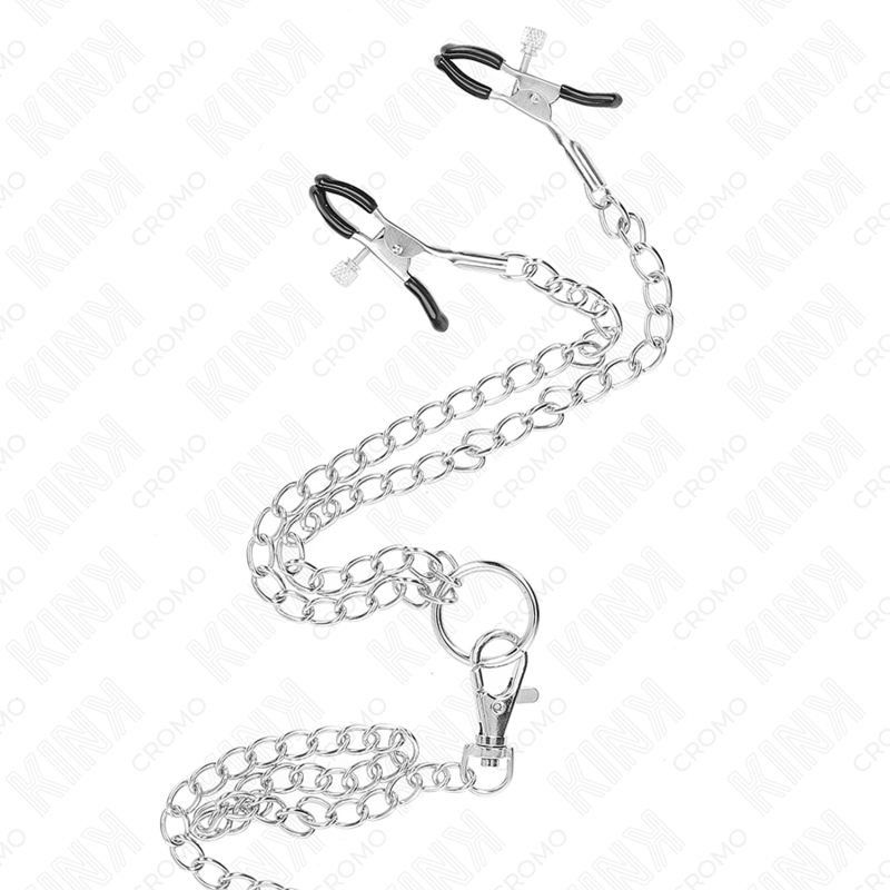 Kink - anello per pene in metallo cromato triplo da 3,8 cm a 5 cm con catena in metallo da 26 cm e morsetti per capezzoli modello 1