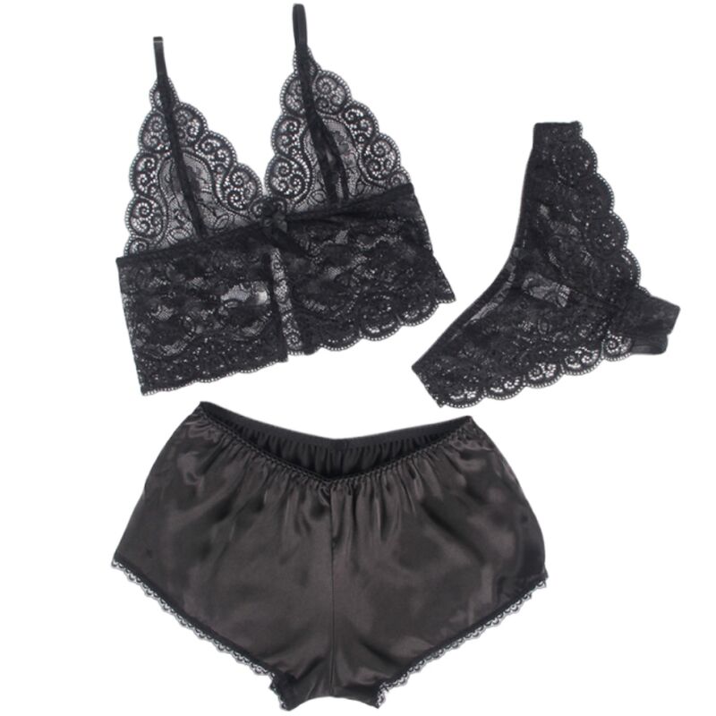 Subblime - 953928 nuisette en soie et dentelle + slip noir l/xl