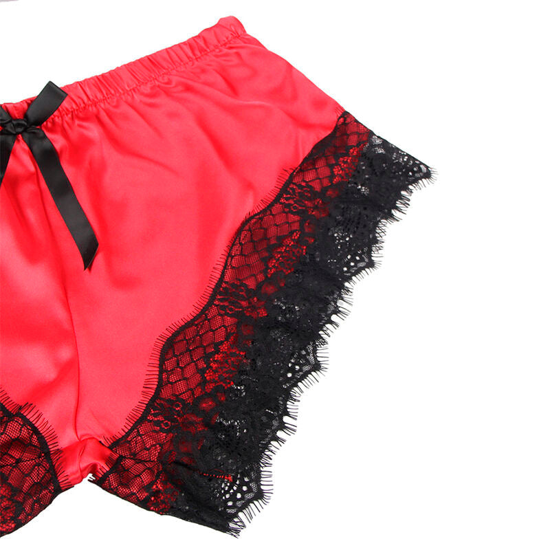 Subblime - 953959 nuisette décontractée en soie + pantalon en dentelle noir/rouge s/m