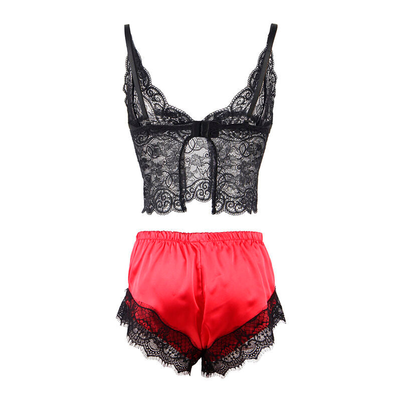 Subblime - 953959 nuisette décontractée en soie + pantalon en dentelle noir/rouge s/m