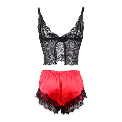 Subblime - 953959 nuisette décontractée en soie + pantalon en dentelle noir/rouge s/m