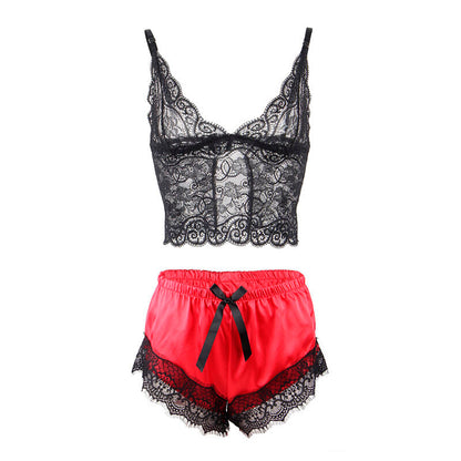 Subblime - 953959 nuisette décontractée en soie + pantalon en dentelle noir/rouge s/m