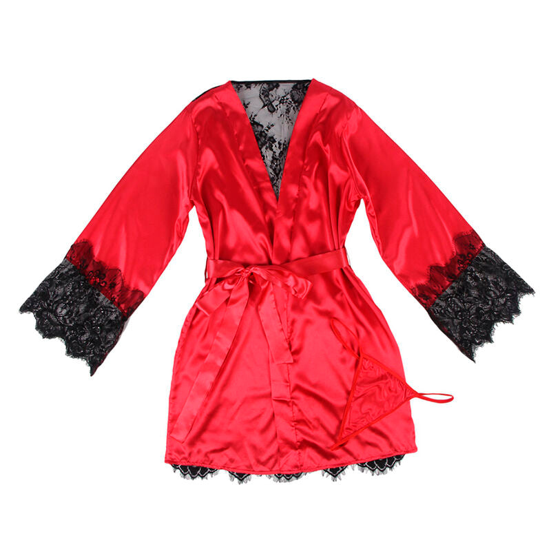 Subblime - 954024 canottiera con schiena trasparente in pizzo + perizoma rosso/nero l/xl