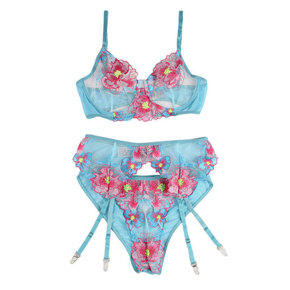 Subblime - 954109 soutien-gorge + slip avec ceinture soutien-gorge floral bleu s/m