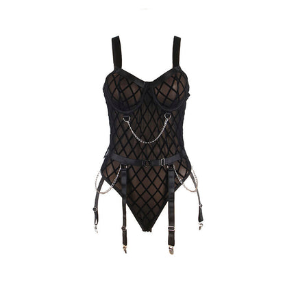 Subblime - 954260 body con catene + cintura reggicalze nero s/m
