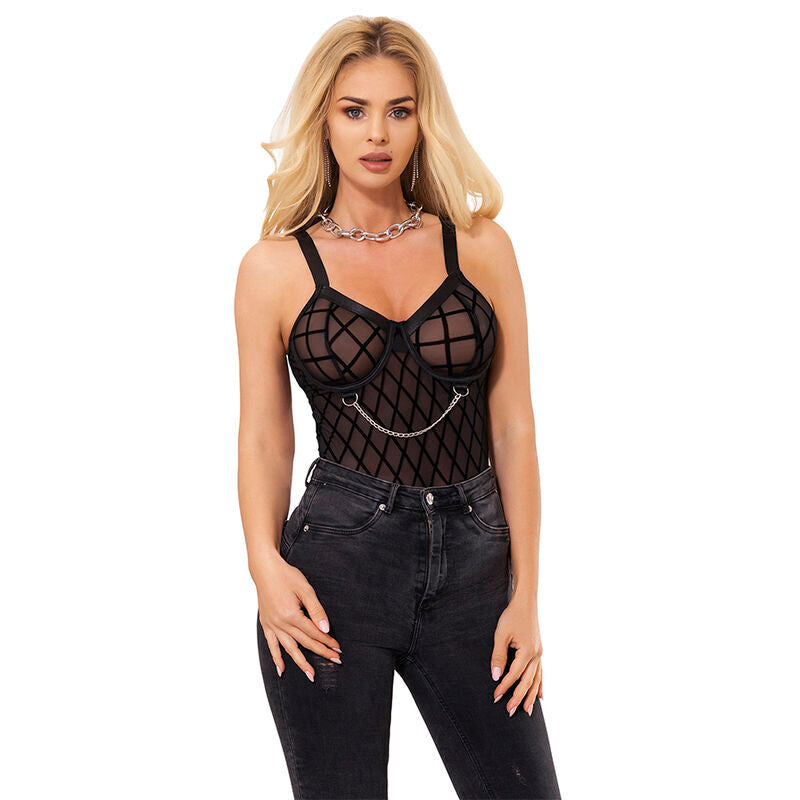 Subblime - 954260 body con catene + cintura reggicalze nero s/m