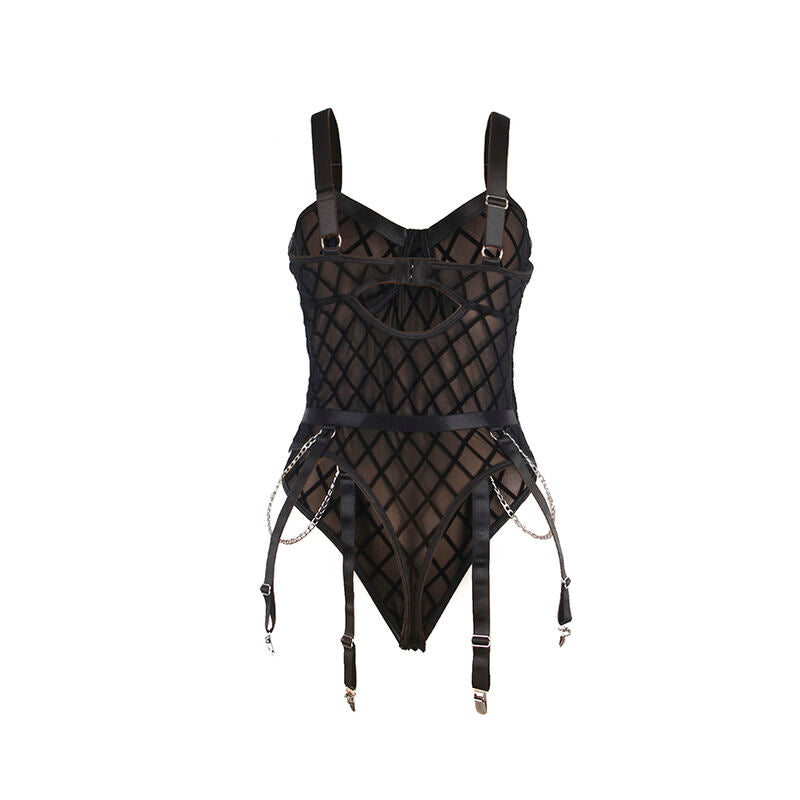 Subblime - 954260 body con catene + cintura reggicalze nero s/m