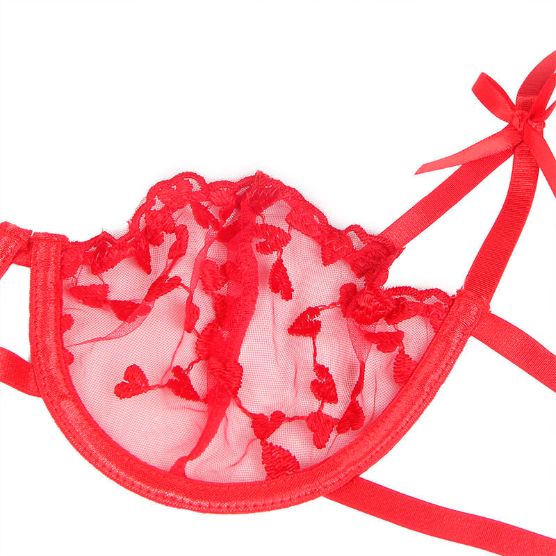 Subblime - 954338 soutien-gorge + string + porte-jarretelles imprimé cœur rouge l/xl