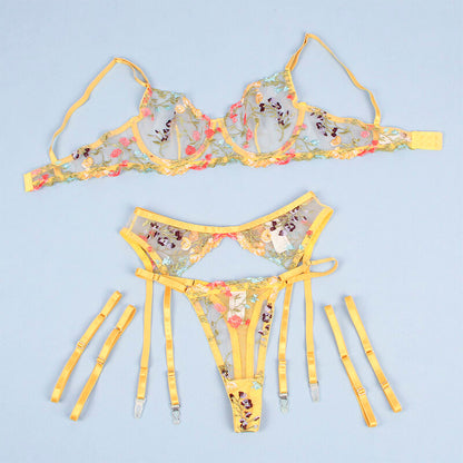 Subblime - 954352 reggiseno + perizoma + cintura con fiori giallo l/xl